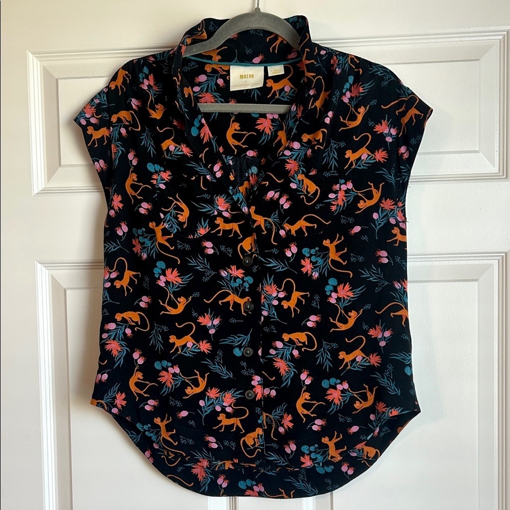 Maeve Anthropologie Monkeys and Flowers Jungle Sleeveless Top, XS